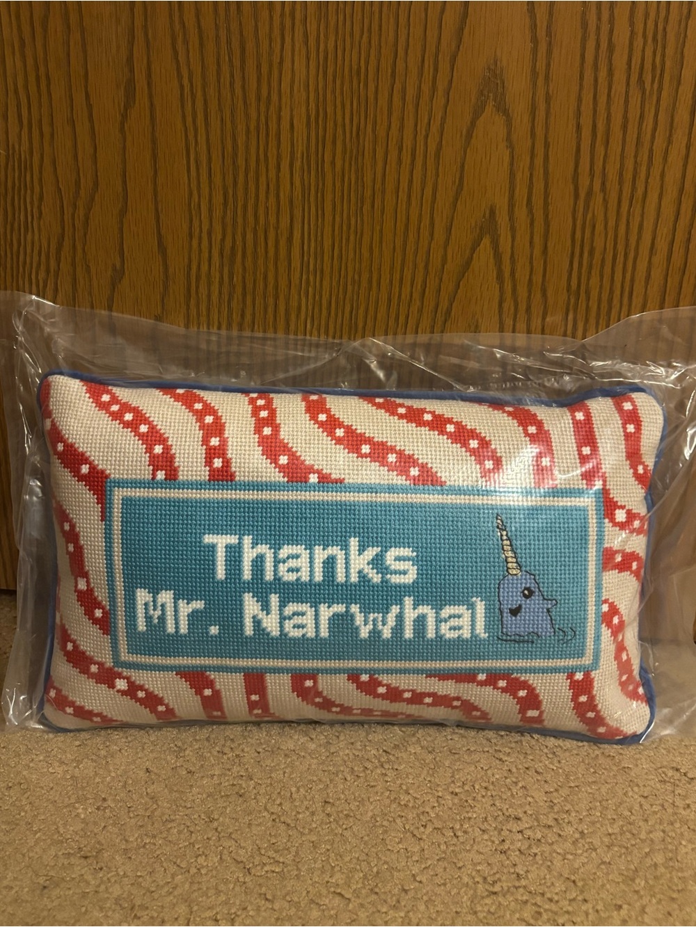 Home Holiday 'Thanks Mr. Narwhal' Elf Christmas Decorative Pillow - Blue & Red